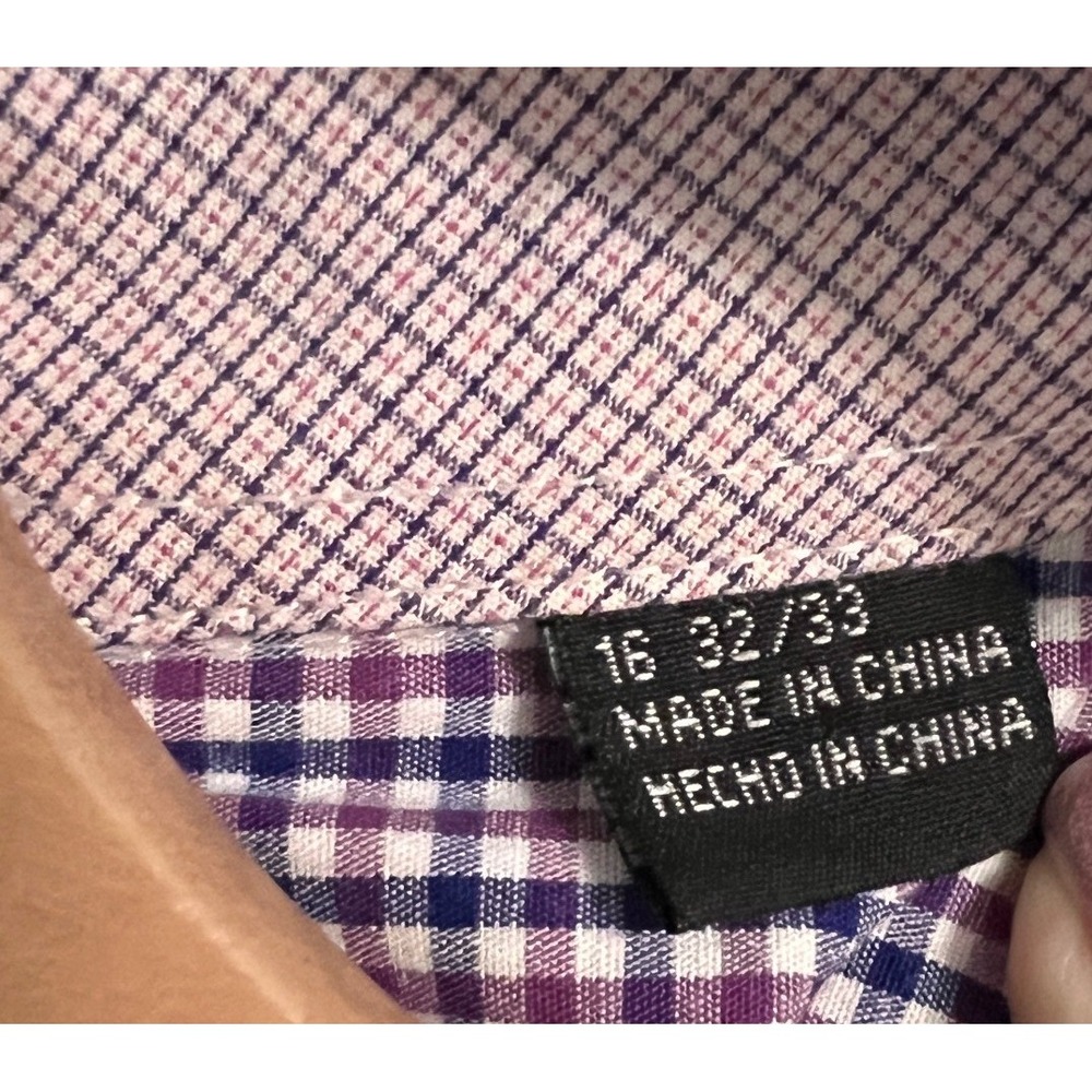 English Laundry Christopher Wicks Mens 16 32-33 Gingham Shirt Purple Navy - Picture 3 of 12